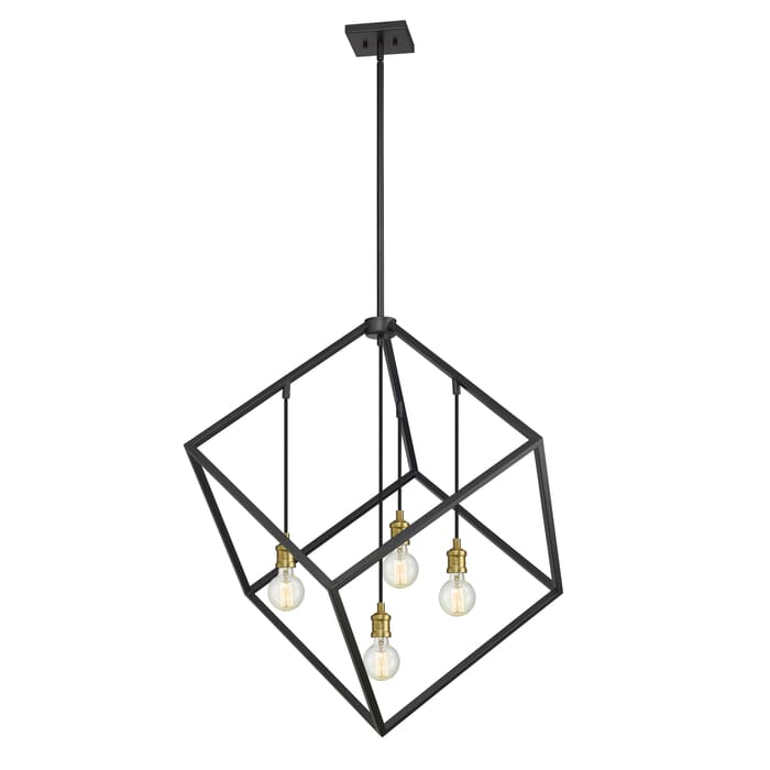 Z-Lite Vertical 4-Light Pendant Light In Bronze With Olde Brass Z-Lite Vertical 4-Light Pendant Light In Bronze With Olde Brass