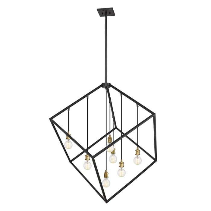 Z-Lite Vertical 7-Light Pendant Light In Bronze With Olde Brass Z-Lite Vertical 7-Light Pendant Light In Bronze With Olde Brass