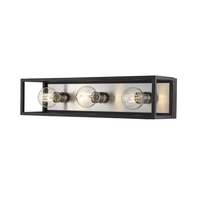 Z-Lite Kube 3-Light Bathroom Vanity Light In Matte Black With Brushed Nickel Z-Lite Kube 3-Light Bathroom Vanity Light In Matte Black With Brushed Nickel