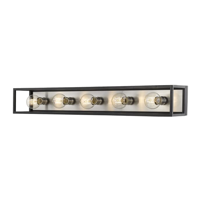 Z-Lite Kube 5-Light Bathroom Vanity Light In Matte Black With Brushed Nickel Z-Lite Kube 5-Light Bathroom Vanity Light In Matte Black With Brushed Nickel