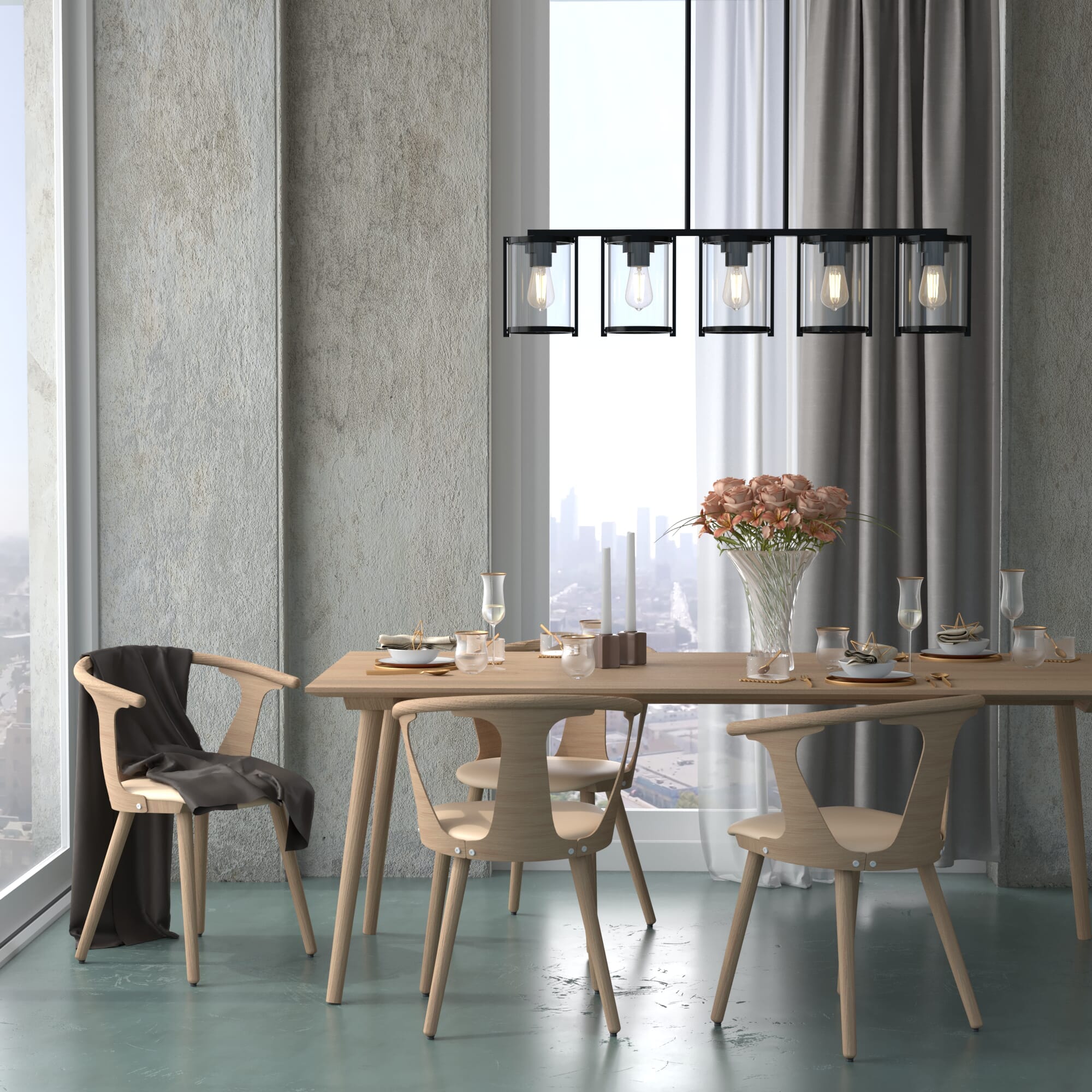 Hunter Astwood 5-Light Linear Chandelier in Matte Black