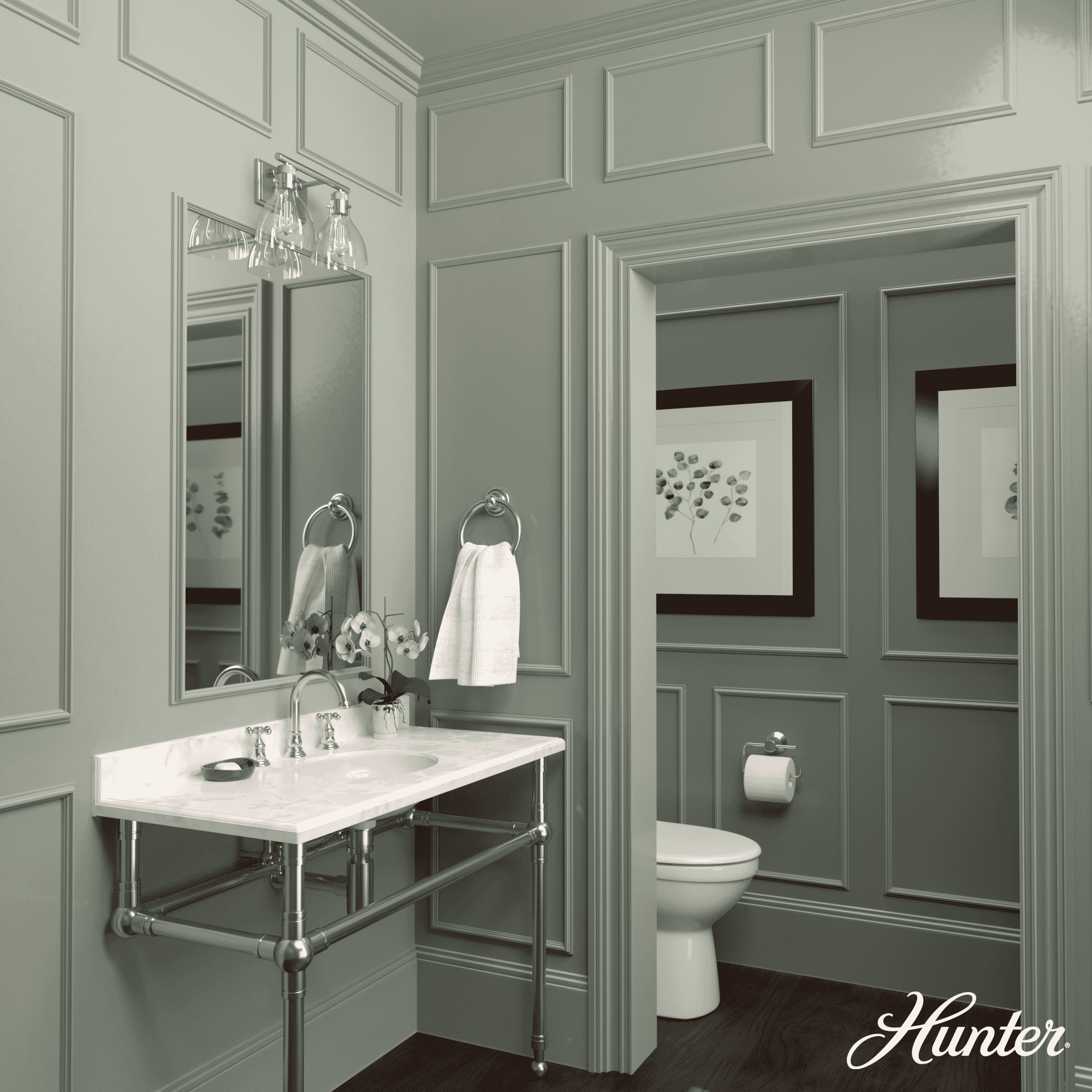 Hunter Van Nuys 2Light Bathroom Vanity Light in Alturas Gold