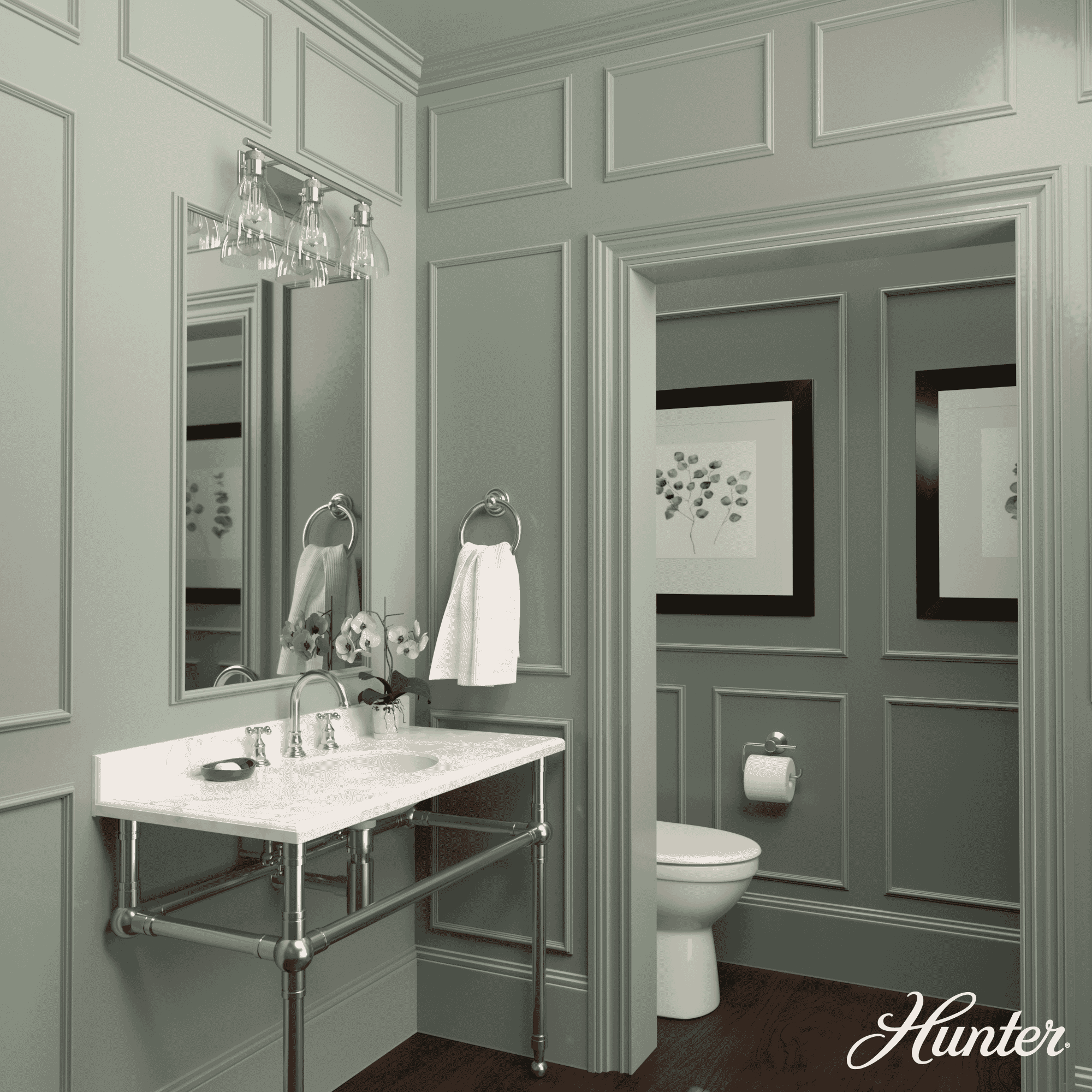 Hunter Van Nuys 3-Light Bathroom Vanity Light in Alturas Gold