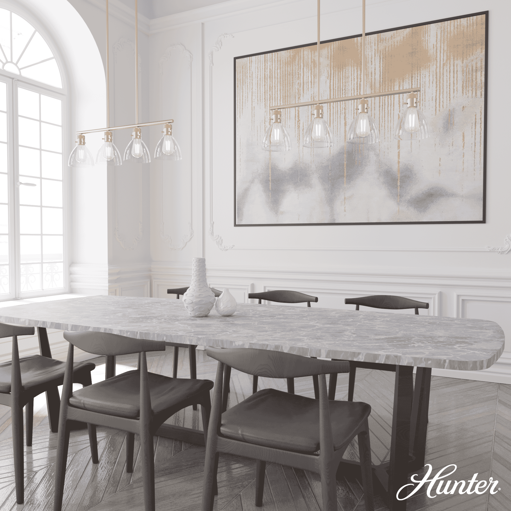 Hunter Van Nuys 4-Light Linear Chandelier in Alturas Gold