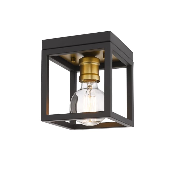 Z-Lite Kube 1-Light Flush Mount Ceiling Light In Bronze With Olde Brass Z-Lite Kube 1-Light Flush Mount Ceiling Light In Bronze With Olde Brass