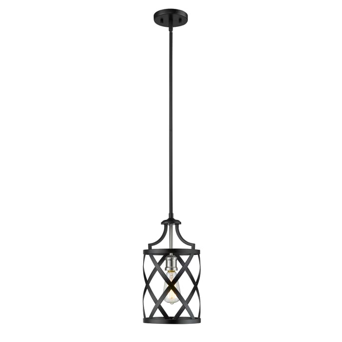 Z-Lite Malcalester 1-Light Mini Pendant Light In Matte Black With Brushed Nickel Z-Lite Malcalester 1-Light Mini Pendant Light In Matte Black With Brushed Nickel