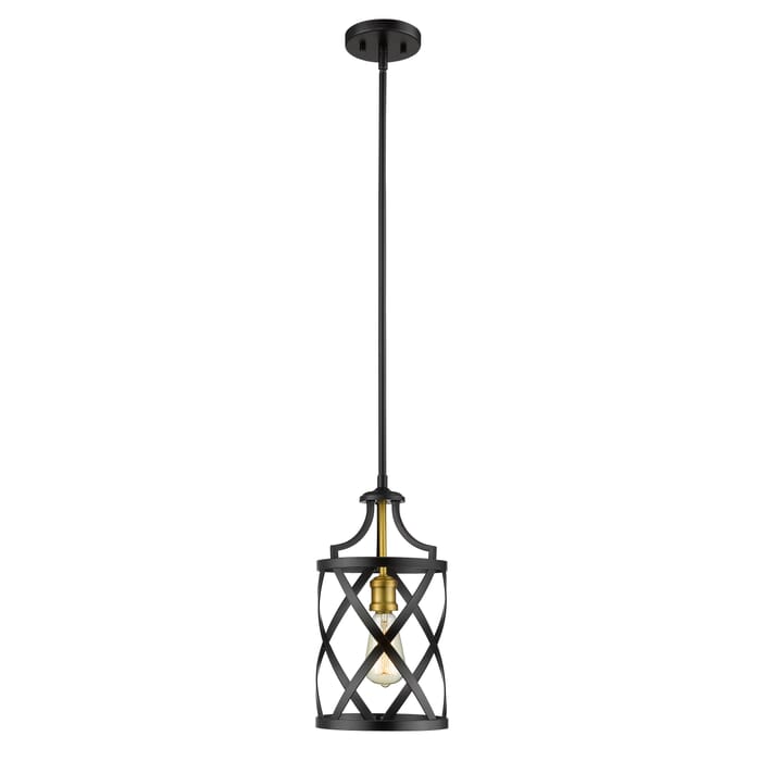 Z-Lite Malcalester 1-Light Mini Pendant Light In Matte Black With Olde Brass Z-Lite Malcalester 1-Light Mini Pendant Light In Matte Black With Olde Brass