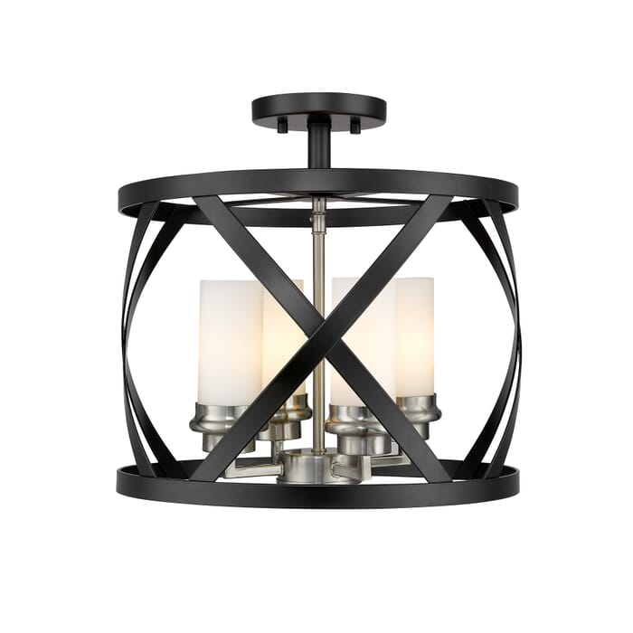 Z-Lite Malcalester 4-Light Semi Flush Mount Ceiling Light In Matte Black With Brushed Nickel Z-Lite Malcalester 4-Light Semi Flush Mount Ceiling Light In Matte Black With Brushed Nickel