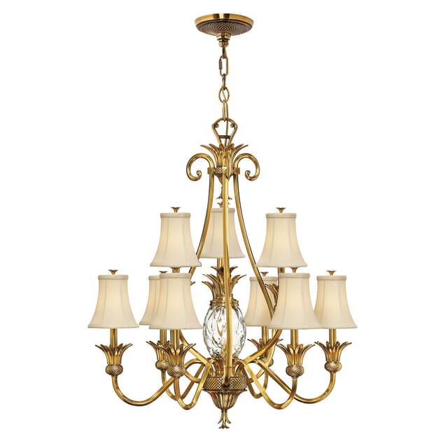 Plantation 10-Light Two Tier Pineapple Chandelier in Burnished Brass