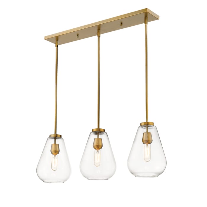 Z-Lite Ayra 3-Light Linear Pendant Light In Olde Brass Z-Lite Ayra 3-Light Linear Pendant Light In Olde Brass