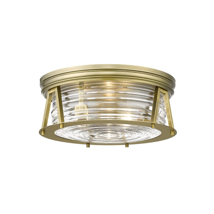 Z-Lite Cape Harbor 3-Light Flush Mount Ceiling Light In Rubbed Brass Z-Lite Cape Harbor 3-Light Flush Mount Ceiling Light In Rubbed Brass
