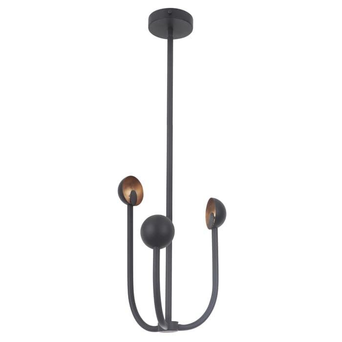 Craftmade Foundry 3-Light Modern Chandelier in Matte Black with Gold Leaf Craftmade Foundry 3-Light Modern Chandelier in Matte Black with Gold Leaf