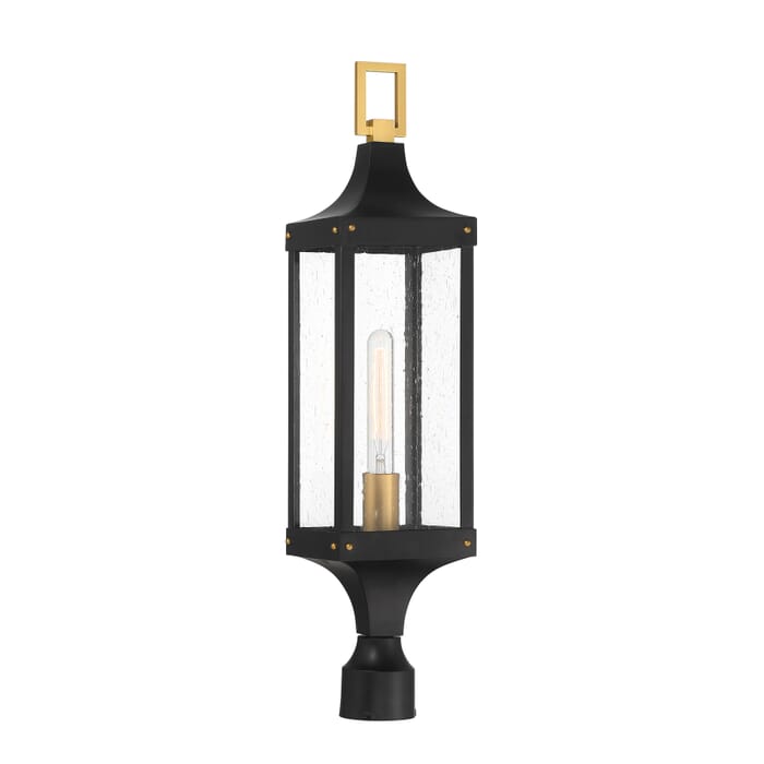 Glendale 1-Light Outdoor Post Lantern in Matte Black and Weathered Brushed Brass Glendale 1-Light Outdoor Post Lantern in Matte Black and Weathered Brushed Brass