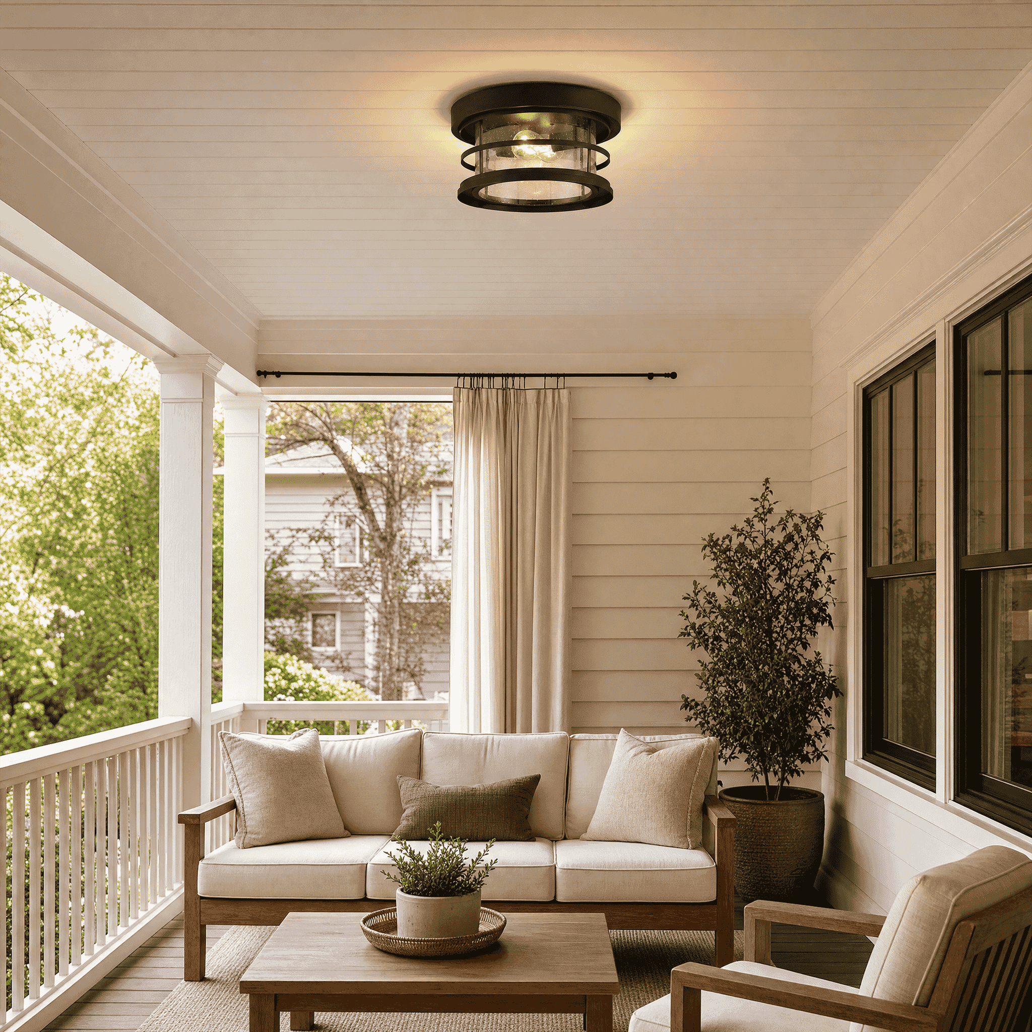 Barrett 2-Light Outdoor Ceiling Light in Black