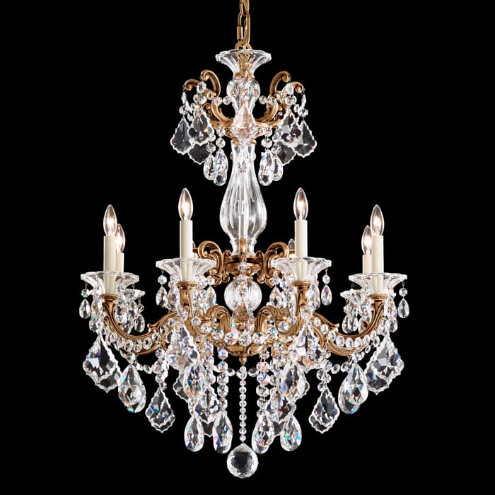 Schonbek La Scala 8-Light Chandelier in Florentine Bronze with Clear Heritage Crystals Schonbek La Scala 8-Light Chandelier in Florentine Bronze with Clear Heritage Crystals