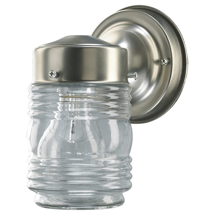 Quorum 5" Outdoor Wall Light in Satin Nickel Quorum 5" Outdoor Wall Light in Satin Nickel