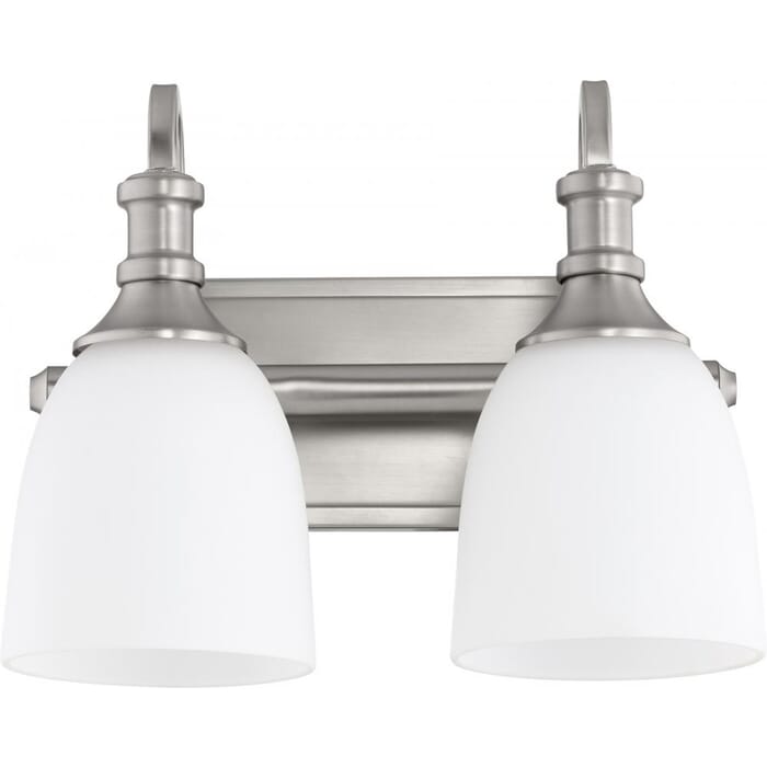 Quorum Richmond 2-Light Bathroom Vanity Light in Satin Nickel Quorum Richmond 2-Light Bathroom Vanity Light in Satin Nickel