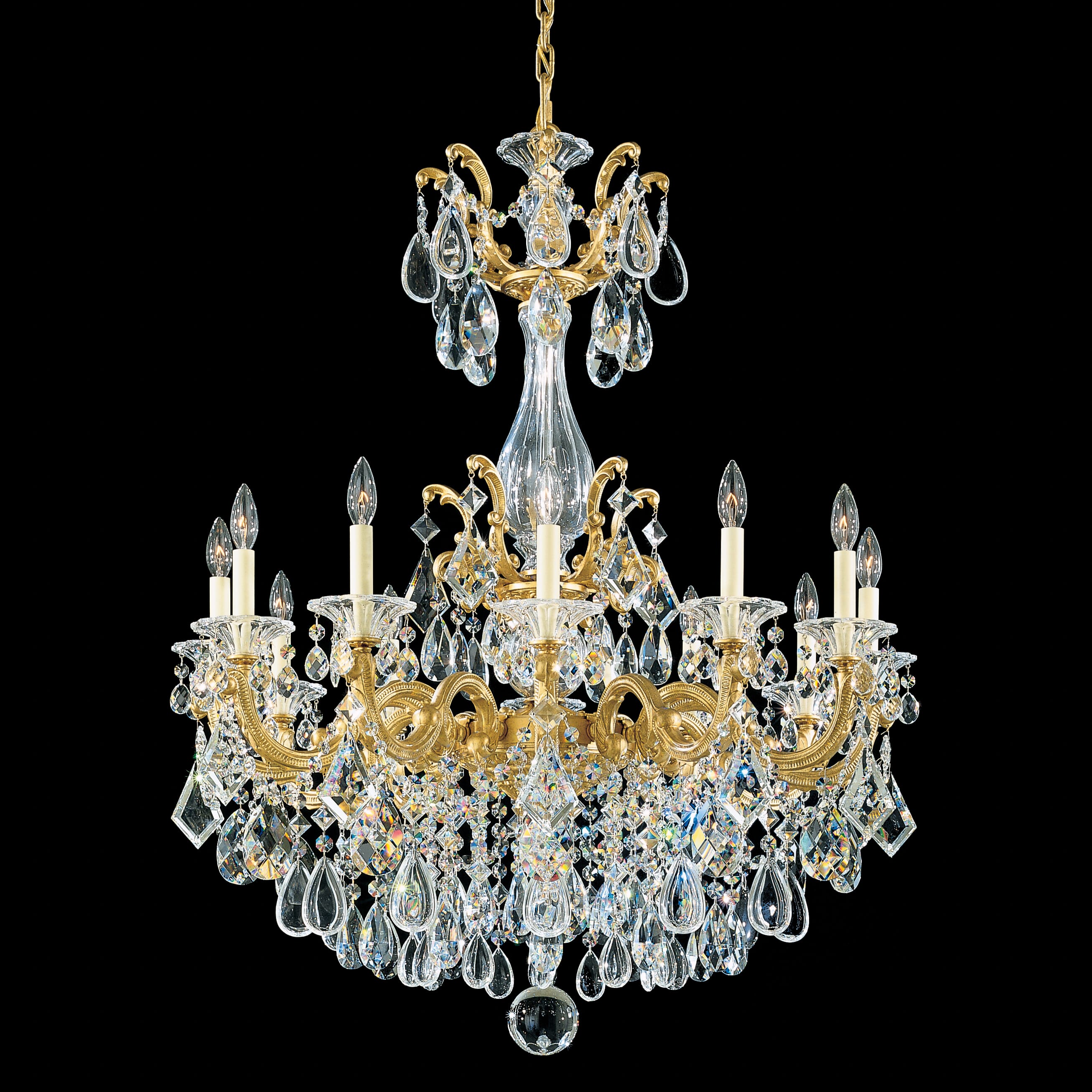 Schonbek La Scala 12-Light Chandelier in Heirloom Gold with Clear Heritage Crystals