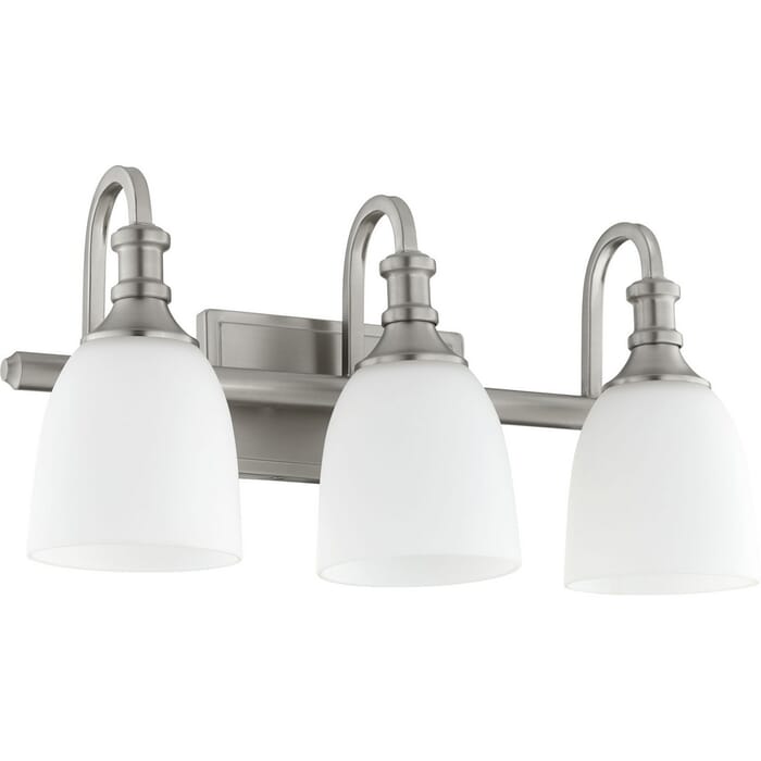 Quorum Richmond 3-Light Bathroom Vanity Light in Satin Nickel Quorum Richmond 3-Light Bathroom Vanity Light in Satin Nickel