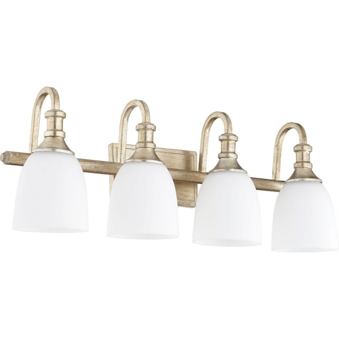 Quorum Richmond 4-Light Bathroom Vanity Light in Aged Silver Leaf Quorum Richmond 4-Light Bathroom Vanity Light in Aged Silver Leaf