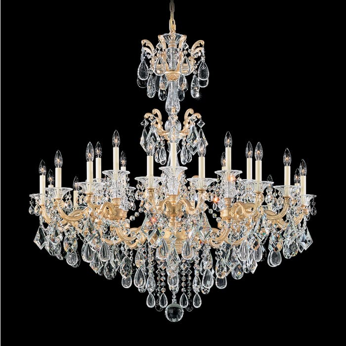 Schonbek La Scala 24-Light Chandelier in Parchment Gold with Clear Heritage Crystals Schonbek La Scala 24-Light Chandelier in Parchment Gold with Clear Heritage Crystals