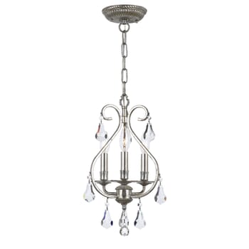 Crystorama Ashton 3-Light 17" Mini Chandelier in Olde Silver with Hand Cut Crystal Crystals