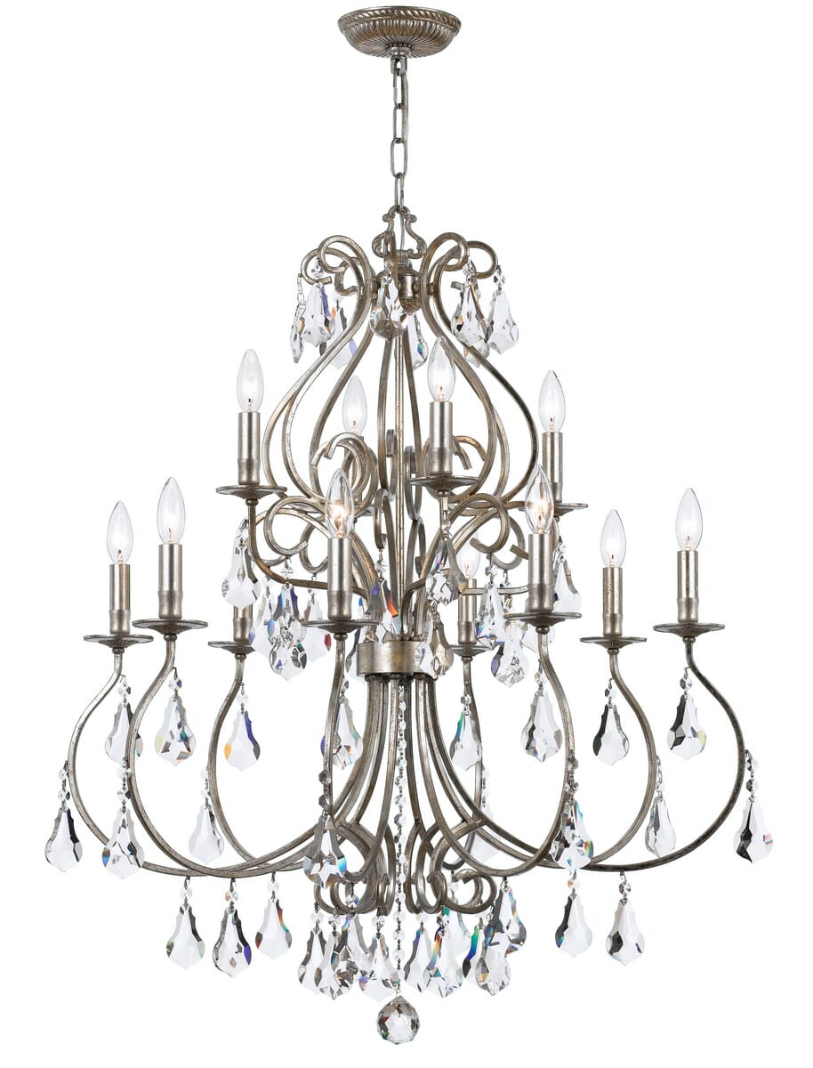 Ashton 12-Light 37"" Traditional Chandelier in Olde Silver with Hand Cut Crystal Crystals -  Crystorama, 5017-OS-CL-MWP