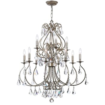 Crystorama Ashton 12-Light 37" Traditional Chandelier in Olde Silver with Hand Cut Crystal Crystals