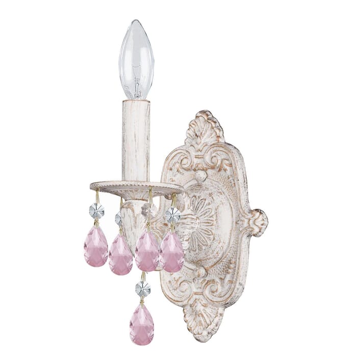 Crystorama Paris Market 10" Wall Sconce in Antique White with Rose Colored Hand Cut Crystals Crystorama Paris Market 10" Wall Sconce in Antique White with Rose Colored Hand Cut Crystals