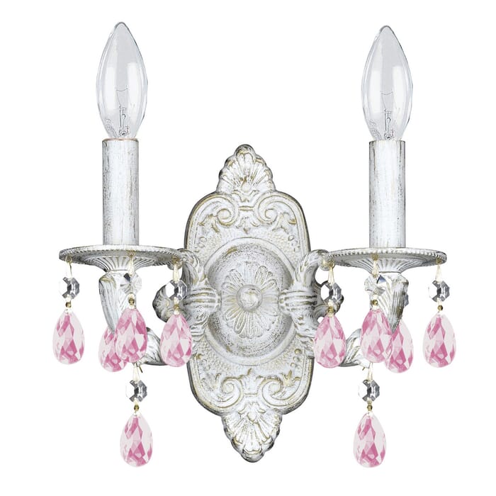 Crystorama Paris Market 2-Light 12" Wall Sconce in Antique White with Rose Colored Hand Cut Crystals Crystorama Paris Market 2-Light 12" Wall Sconce in Antique White with Rose Colored Hand Cut Crystals