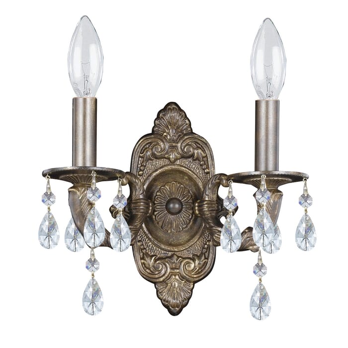 Crystorama Paris Market 2-Light 12" Wall Sconce in Venetian Bronze with Clear Spectra Crystals Crystorama Paris Market 2-Light 12" Wall Sconce in Venetian Bronze with Clear Spectra Crystals