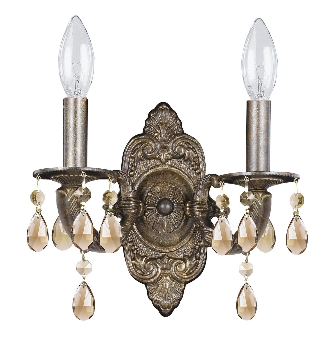 Paris Market 2-Light 12"" Wall Sconce in Venetian Bronze with Golden Teak Hand Cut Crystals -  Crystorama, 5022-VB-GT-MWP