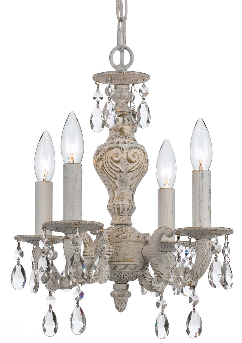 Paris Market 4-Light 16" Mini Chandelier In Antique White With Clear Hand Cut Crystals-image