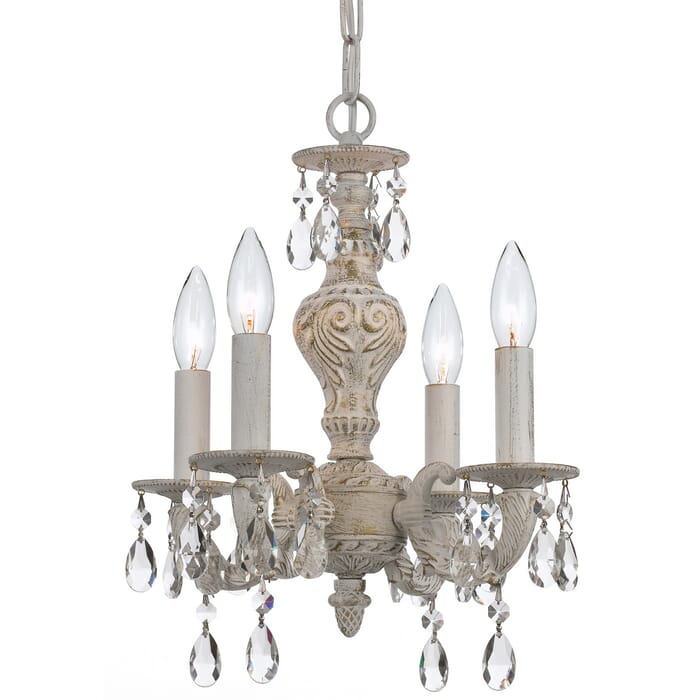 Crystorama Paris Market 4-Light 16" Mini Chandelier in Antique White with Clear Spectra Crystals Crystorama Paris Market 4-Light 16" Mini Chandelier in Antique White with Clear Spectra Crystals