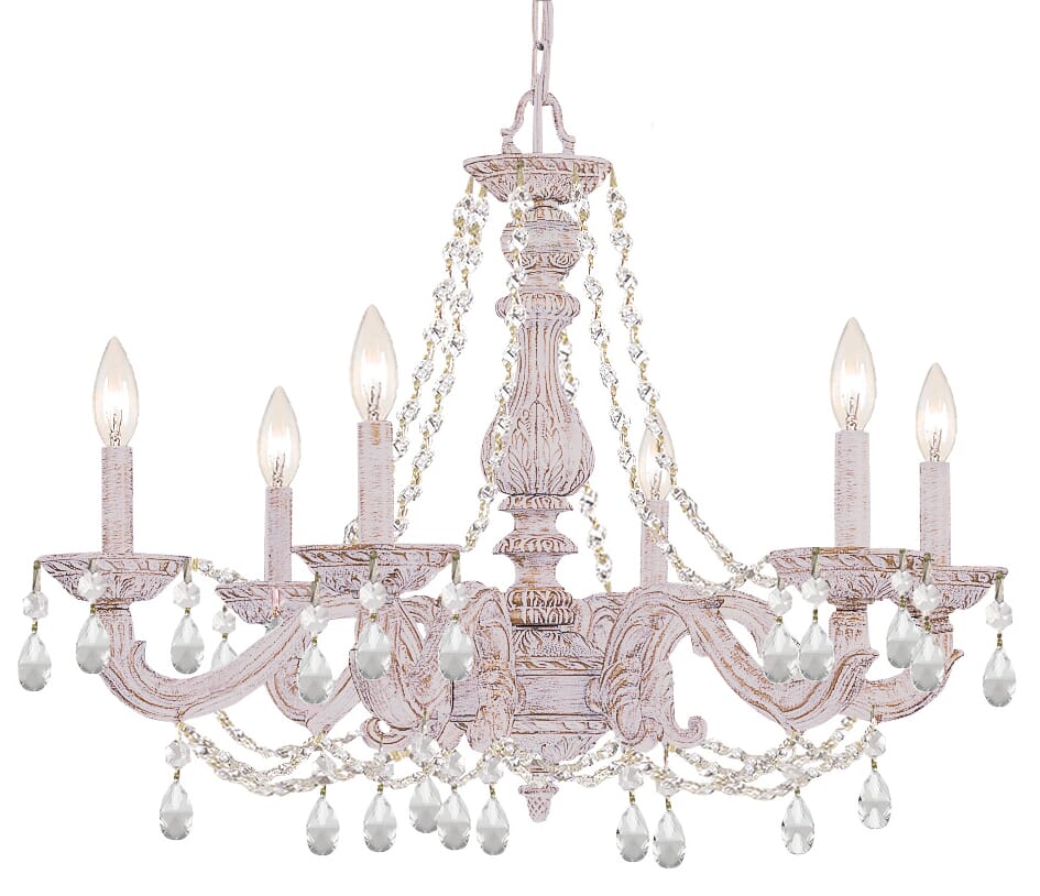 Crystorama Paris Market 6-Light 22" Transitional Chandelier in Antique White with Clear Hand Cut Crystals