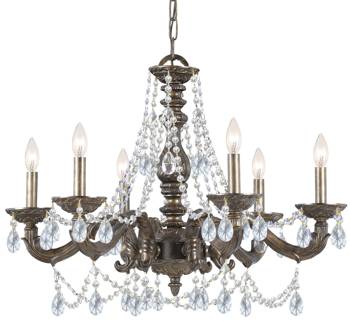 Paris Market 6-Light 22" Transitional Chandelier in Venetian Bronze with Clear Swarovski Strass Crystals