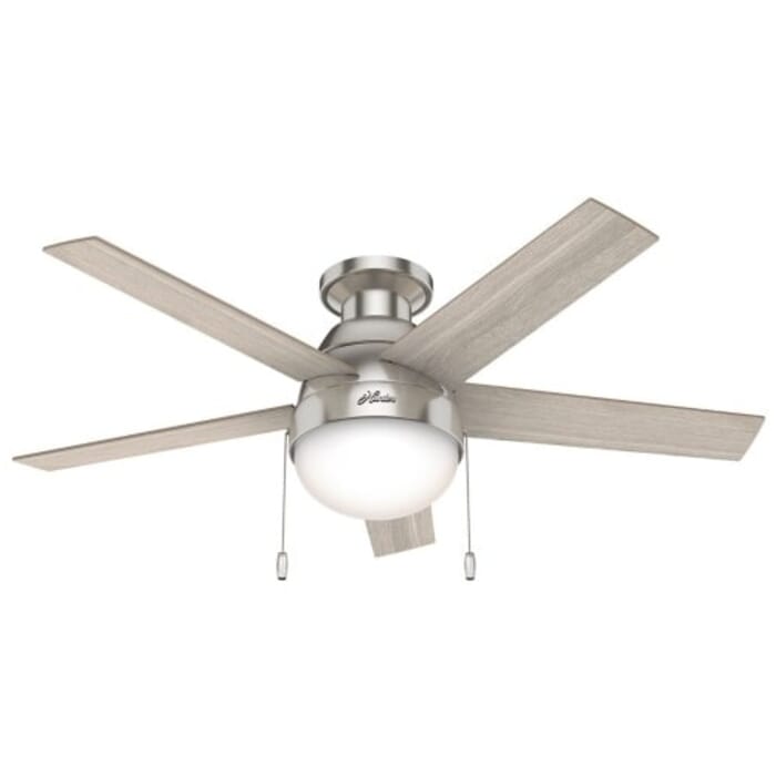 Hunter Anslee Low Profile 2-Light 46" Indoor Ceiling Fan in Brushed Nickel Hunter Anslee Low Profile 2-Light 46" Indoor Ceiling Fan in Brushed Nickel