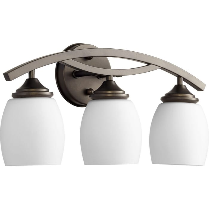 Quorum Transitional 3-Light 9" Bathroom Vanity Light in Oiled Bronze Quorum Transitional 3-Light 9" Bathroom Vanity Light in Oiled Bronze