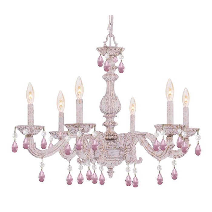 Crystorama Paris Market 6-Light 21" Transitional Chandelier in Antique White with Rose Colored Hand Cut Crystals Crystorama Paris Market 6-Light 21" Transitional Chandelier in Antique White with Rose Colored Hand Cut Crystals