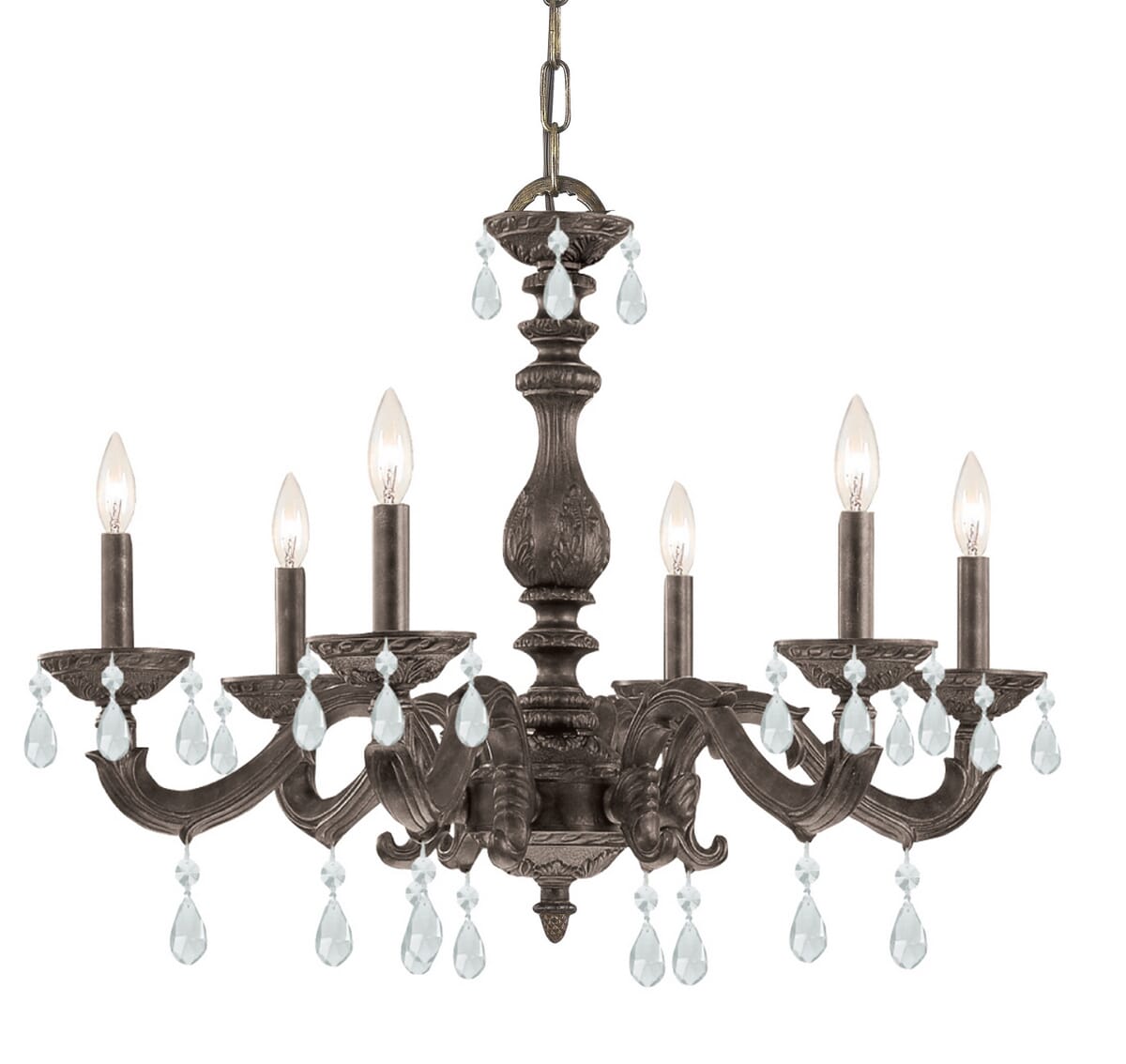 Paris Market 6-Light 21" Transitional Chandelier in Venetian Bronze with Clear Hand Cut Crystals