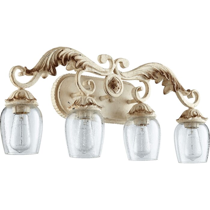 Quorum Florence 4-Light 14" Bathroom Vanity Light in Persian White Quorum Florence 4-Light 14" Bathroom Vanity Light in Persian White