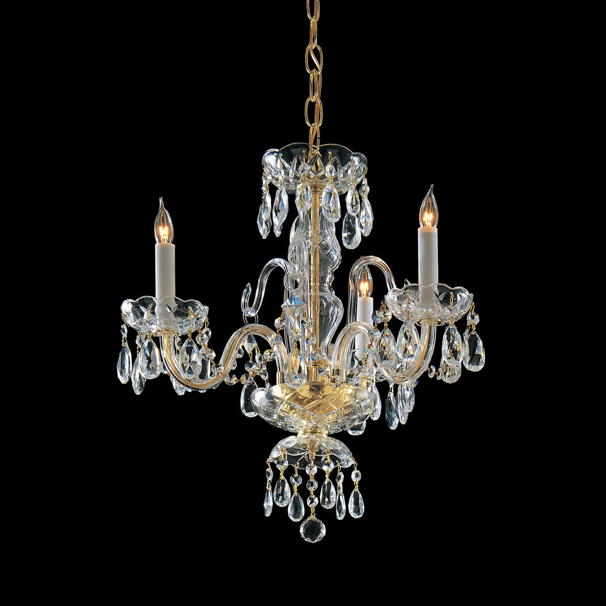 Traditional Crystal 3-Light 18"" Mini Chandelier in Polished Brass with Clear Hand Cut Crystals -  Crystorama, 5044-PB-CL-MWP