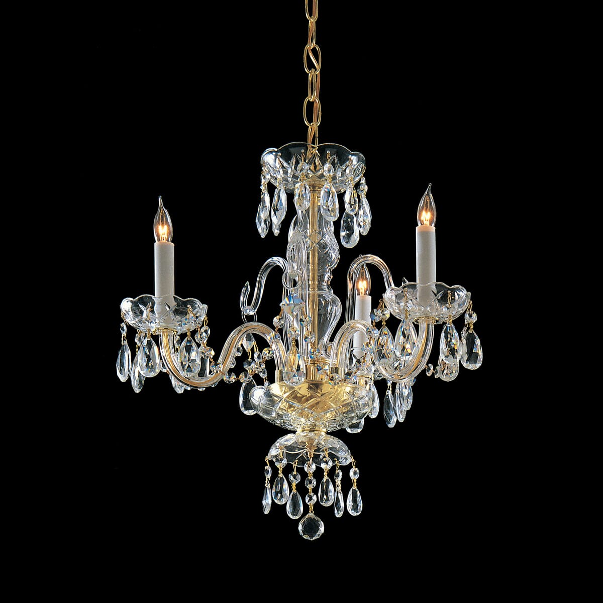 Traditional Crystal 3-Light 18"" Mini Chandelier in Polished Brass with Clear Swarovski Strass Crystals -  Crystorama, 5044-PB-CL-S