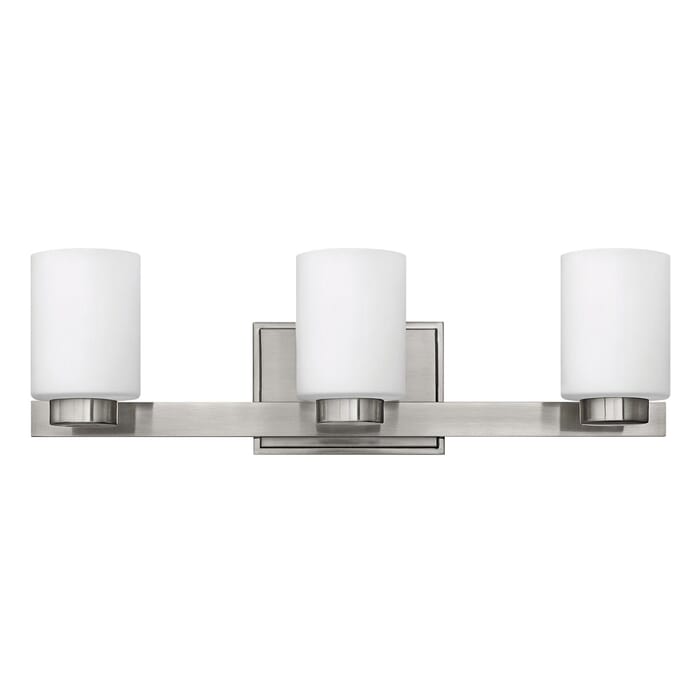 Hinkley Miley 3-Light Bathroom Vanity Light in Brushed Nickel Hinkley Miley 3-Light Bathroom Vanity Light in Brushed Nickel