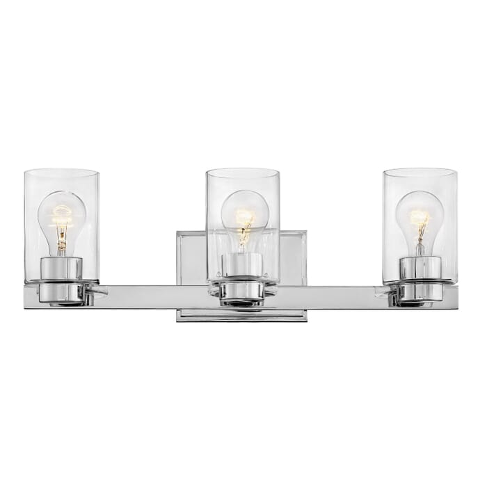 Hinkley Miley 3-Light Bathroom Vanity Light in Chrome with Clear Glass Hinkley Miley 3-Light Bathroom Vanity Light in Chrome with Clear Glass