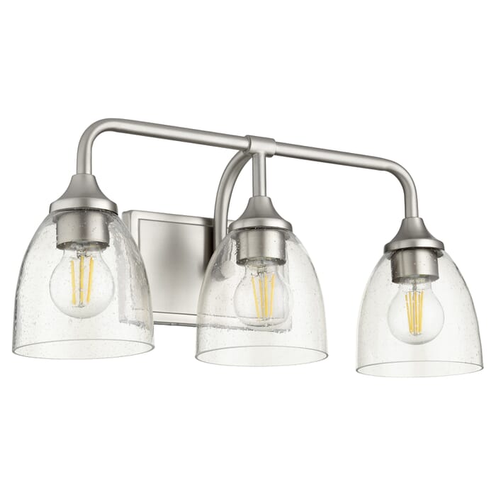 Quorum Enclave 3-Light 9" Bathroom Vanity Light in Satin Nickel with Quorum Enclave 3-Light 9" Bathroom Vanity Light in Satin Nickel with