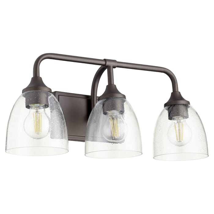 Quorum Enclave 3-Light 9" Bathroom Vanity Light in Oiled Bronze with Quorum Enclave 3-Light 9" Bathroom Vanity Light in Oiled Bronze with