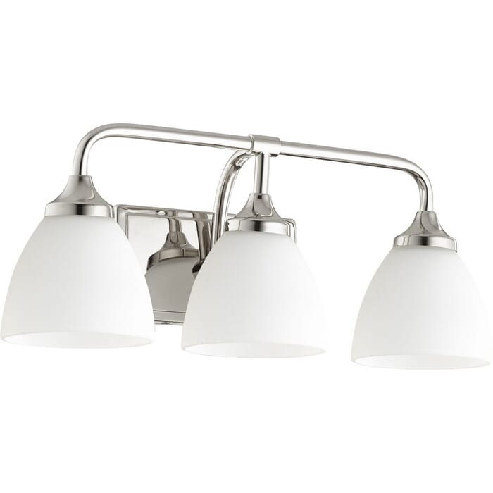 Quorum Enclave 3-Light 9" Bathroom Vanity Light in Polished Nickel Quorum Enclave 3-Light 9" Bathroom Vanity Light in Polished Nickel