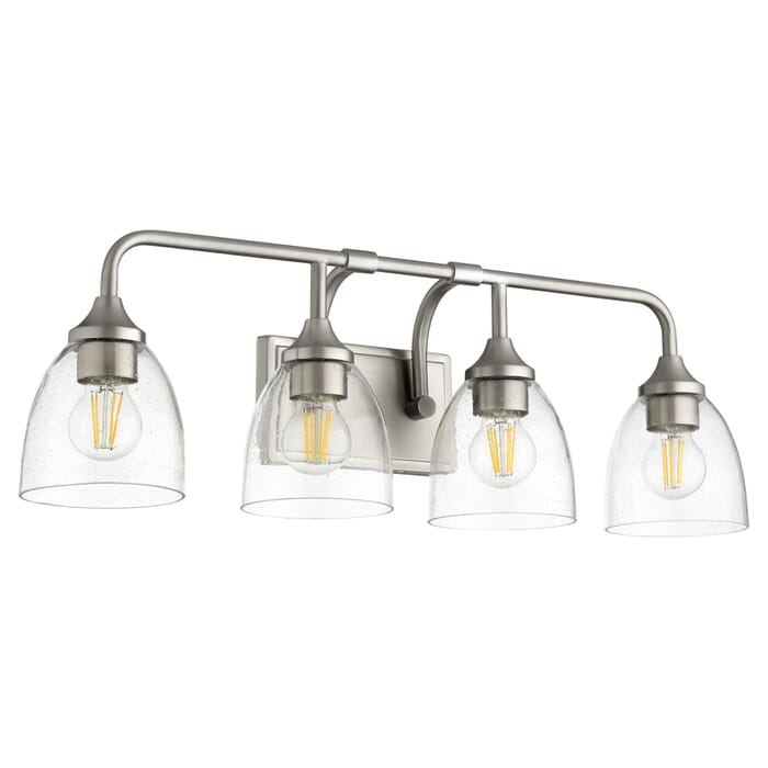 Quorum Enclave 4-Light 9" Bathroom Vanity Light in Satin Nickel with Quorum Enclave 4-Light 9" Bathroom Vanity Light in Satin Nickel with