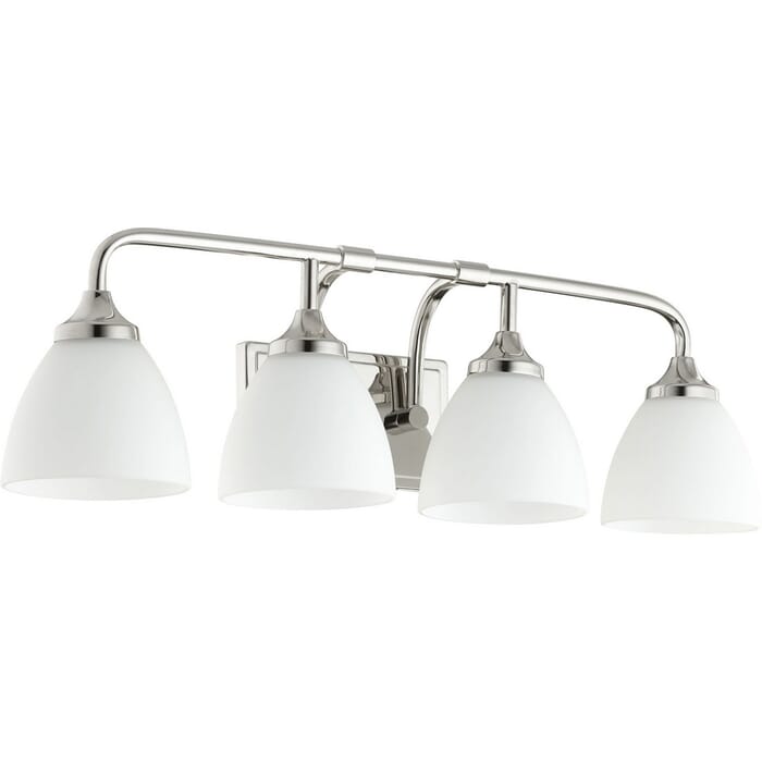 Quorum Enclave 4-Light 9" Bathroom Vanity Light in Polished Nickel Quorum Enclave 4-Light 9" Bathroom Vanity Light in Polished Nickel